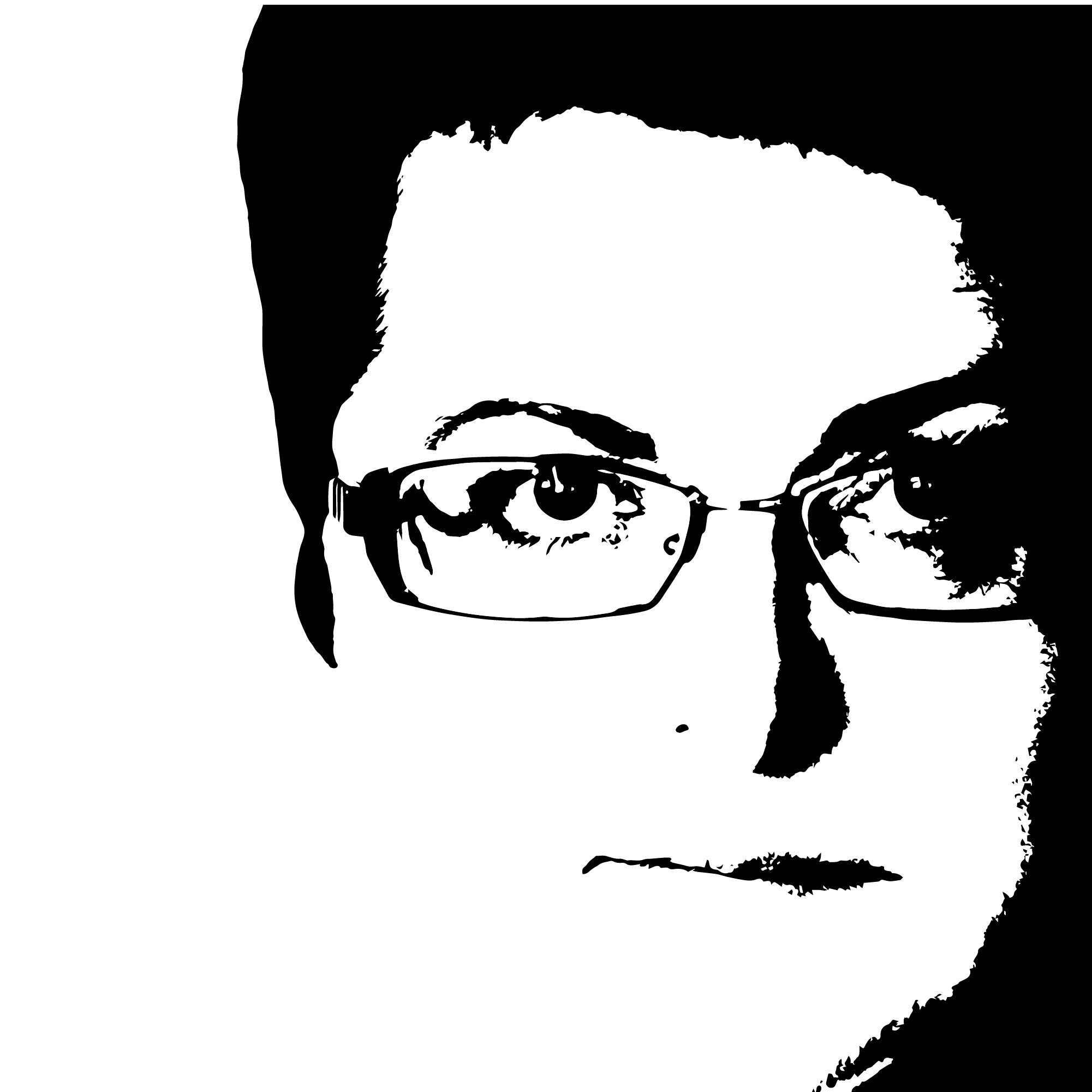 czarno-biały stylizowany portret łotewskiej pisarki Mara Zalite - zbliżenie na twarz. Kobieta ma krótkie, czarne włosy i okulary.
