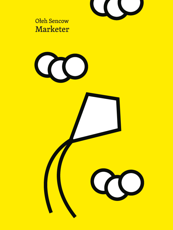 The cover of the book is yellow, above and below we see three circles with black borders, and in the centre we see a kite with white filling and a black border.