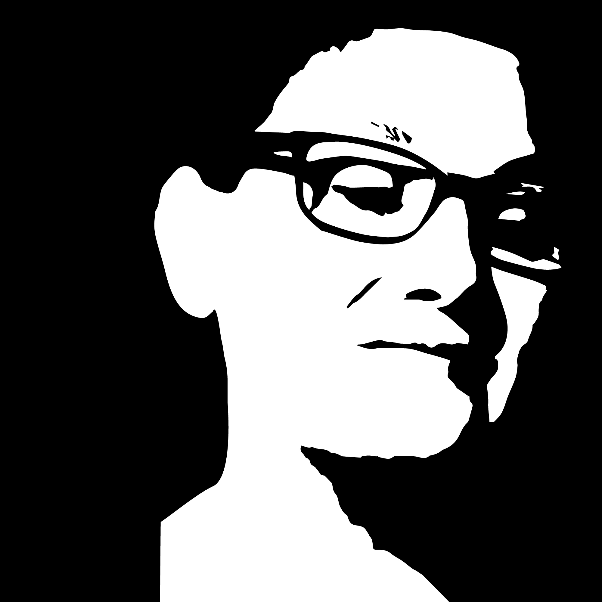 Czarno-biały stylizowany portret tłumaczki Natalia Bryżko-Zapór. Zbliżenie na twarz. Kobieta ma ciemne włosy, które wtapiają się w czarne tło i okulary. Wzrok skierowany w dół