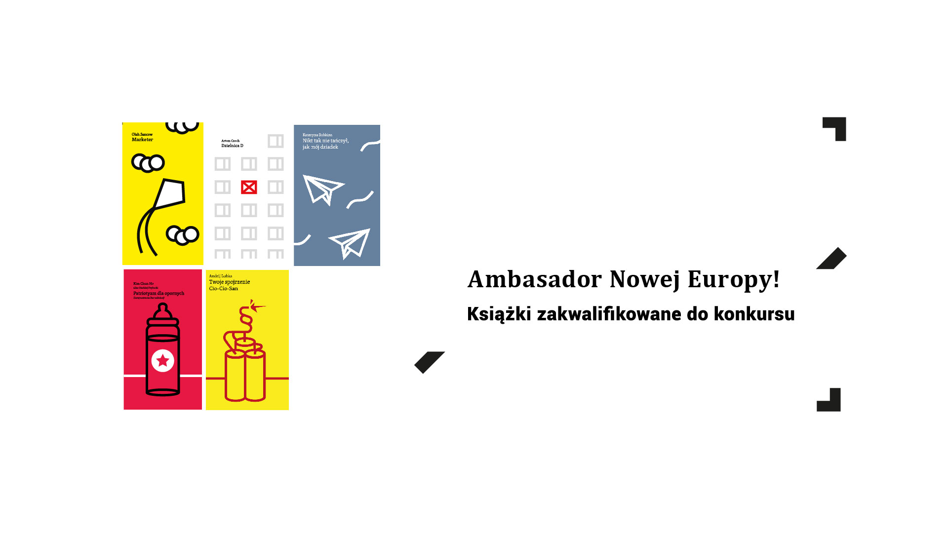 Grafika promująca listę książek zakwalifikowanych do nagrody literackiej Ambasador Nowej Europy