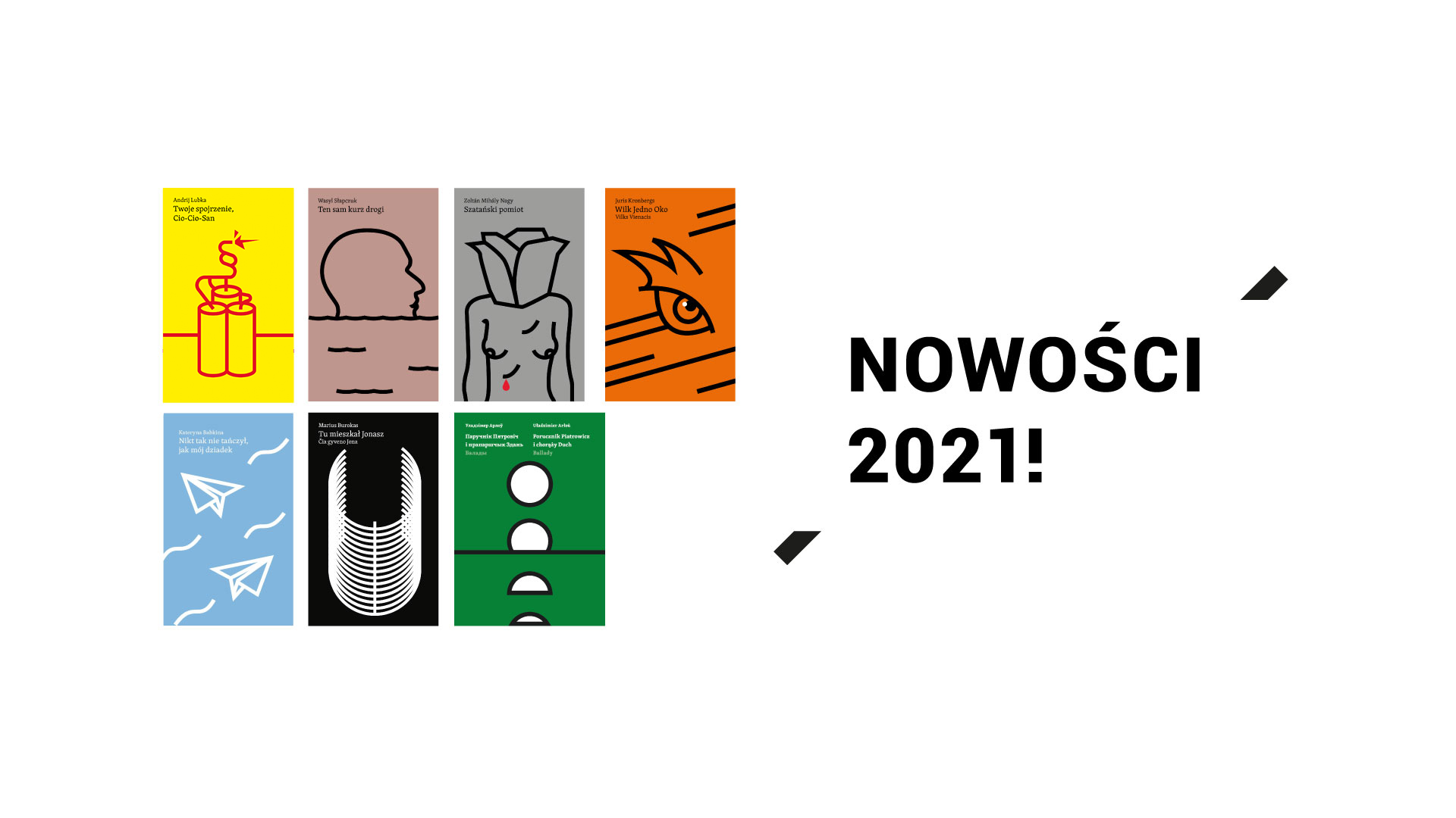 Napis Nowości 2021. Na grafice okładki siedmiu ksiażek z serii Wschodni Express wydanych w 2021 roku