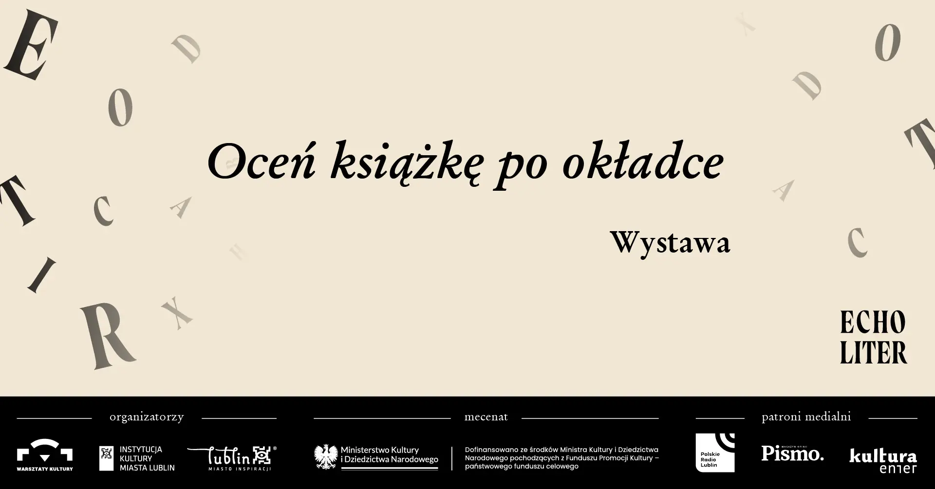 Grafika z napisem Wystawa Oceń książkę po okładce.